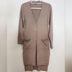 Plush Cashmere Tan Brown Long Sleeve Cardigan Duster Women's Size Medium
